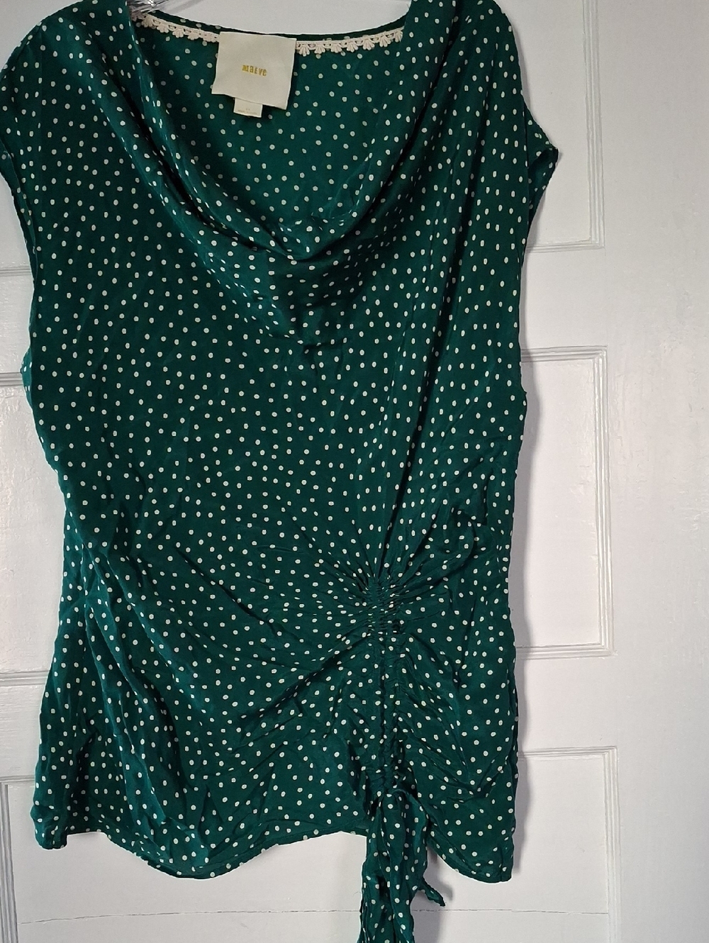 Maeve Green Polka Dot Cowl Neck Blouse